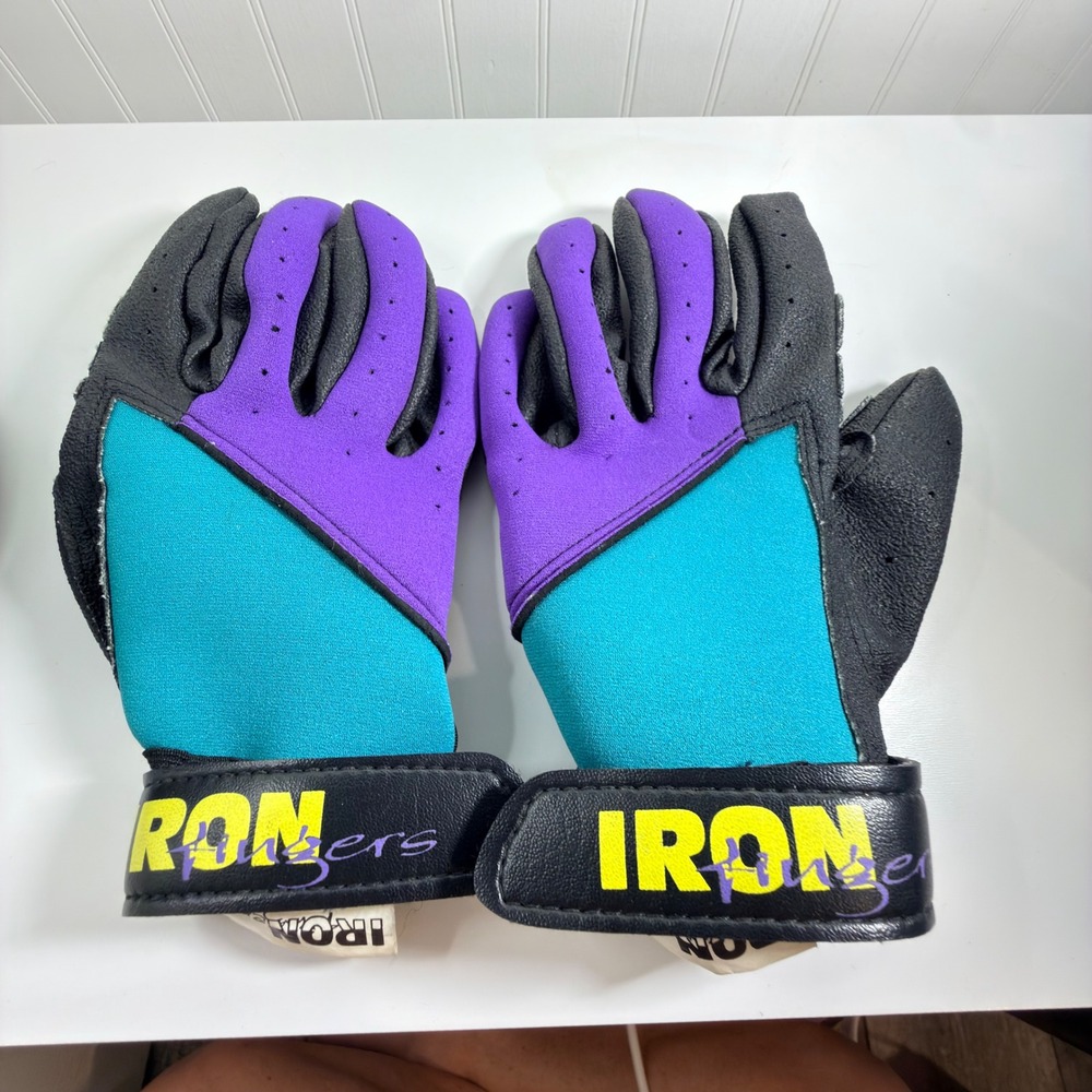 Vintage IRON Fingers Gloves Size M 90s Purple Teal Cycling BMX Workout Rare